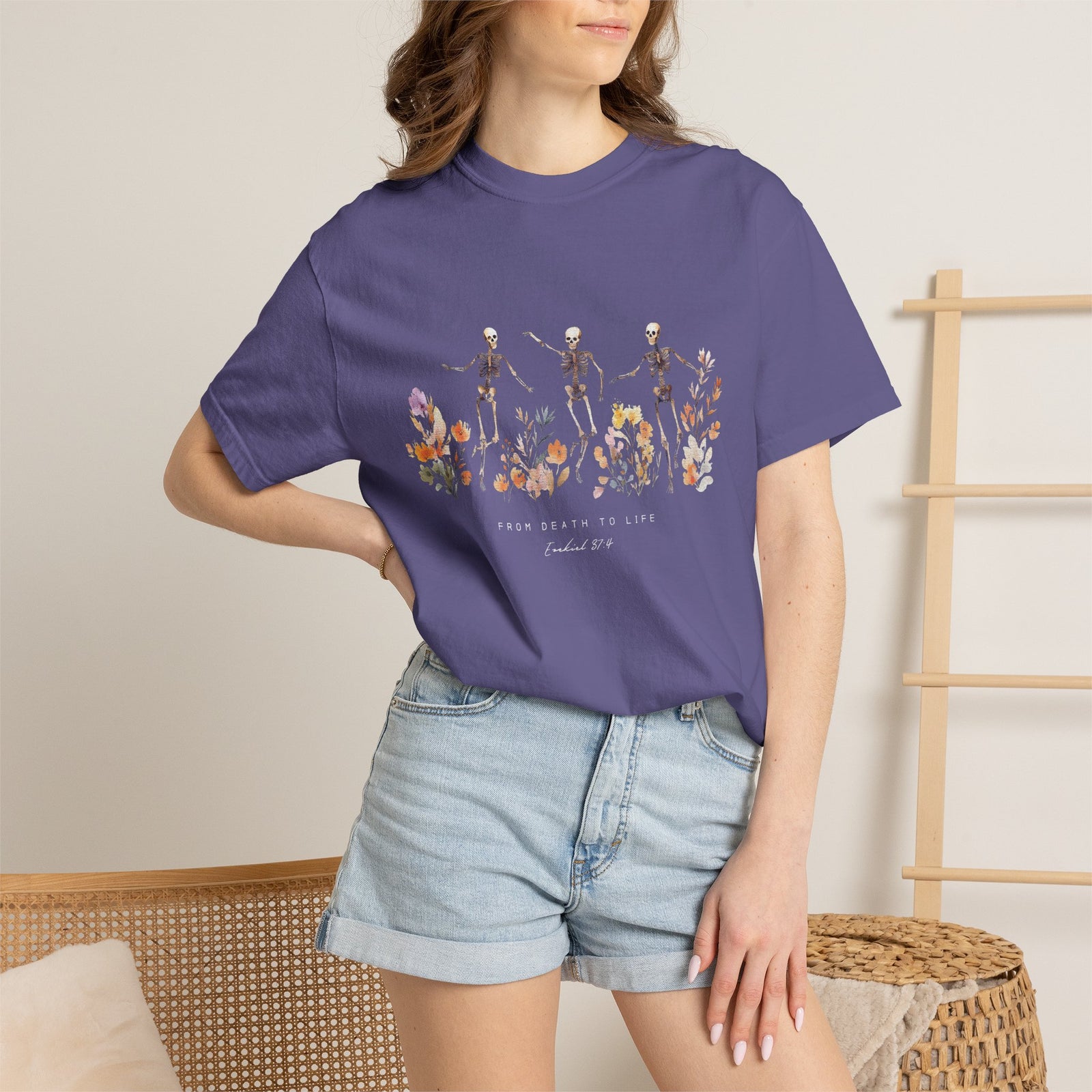 Floral Skeletons From Death to Life T-Shirt Halloween Christian Graphic Tee
