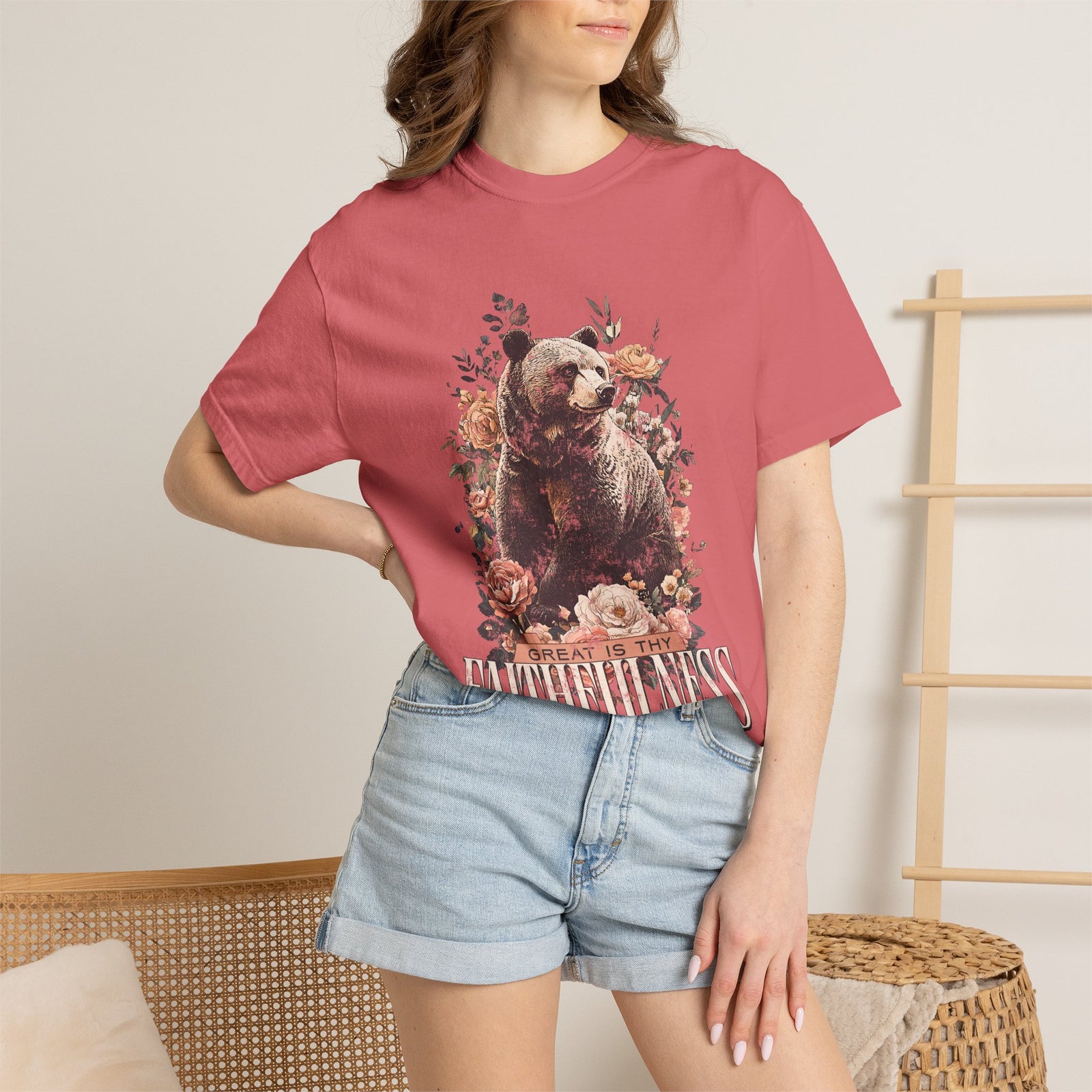 How Great is Thy Faithfulness T-Shirt Grizzly Bear Christian Distressed Tee