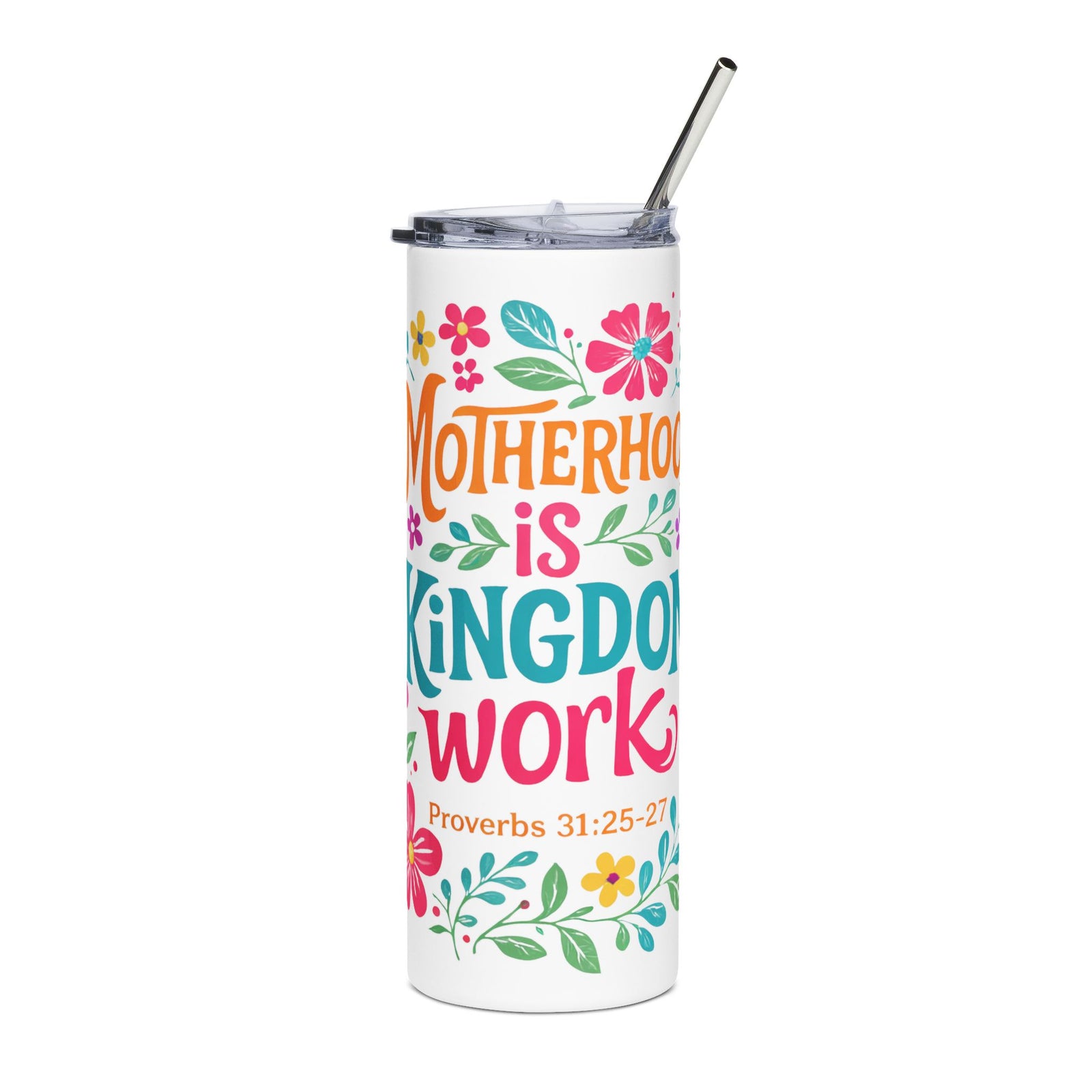 Motherhood Is Kingdom Work 20oz Floral Stainless Steel Tumbler Insulated Travel Cup