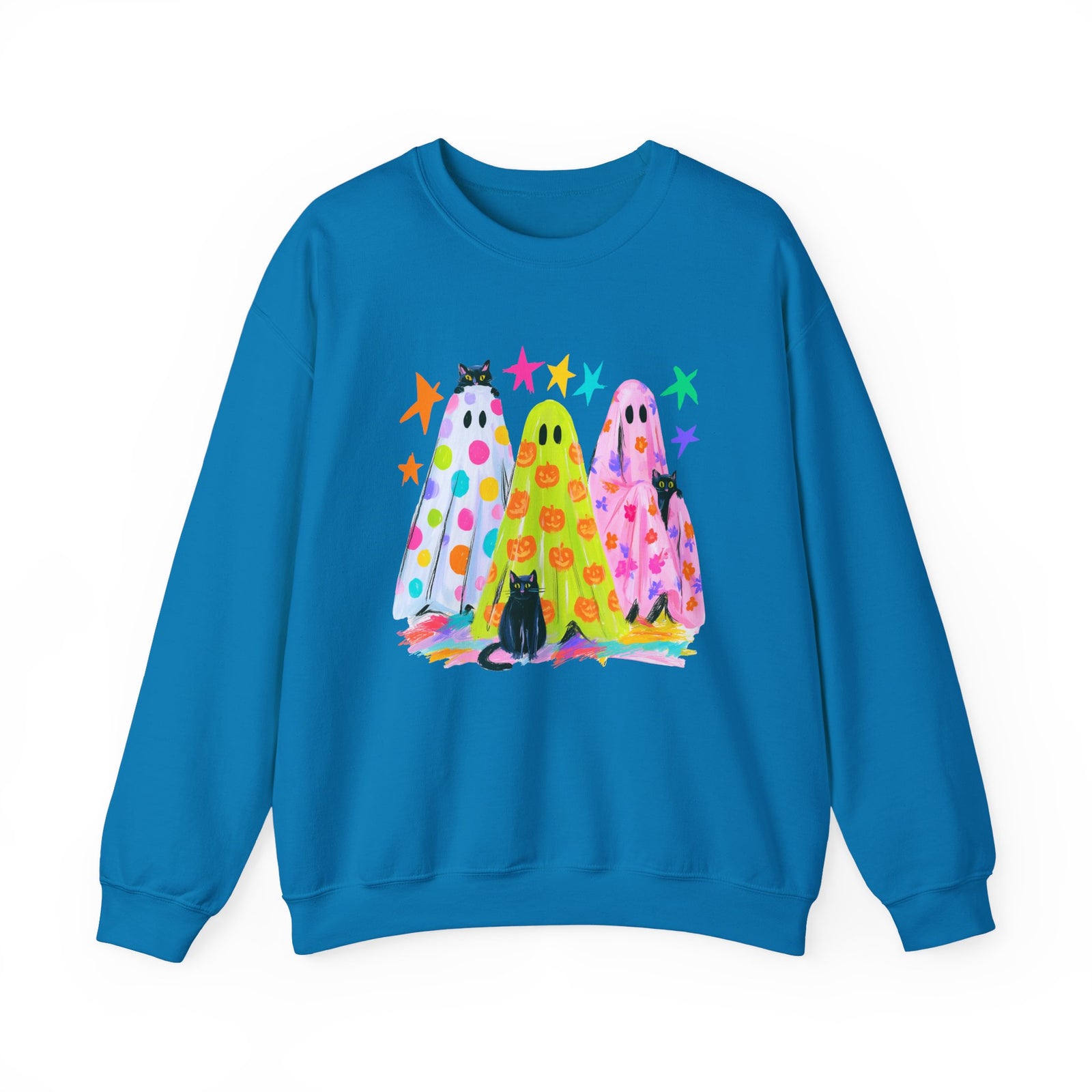 Colorful Polka Dot Halloween Ghost Sweatshirt Fun Graphic Crewneck