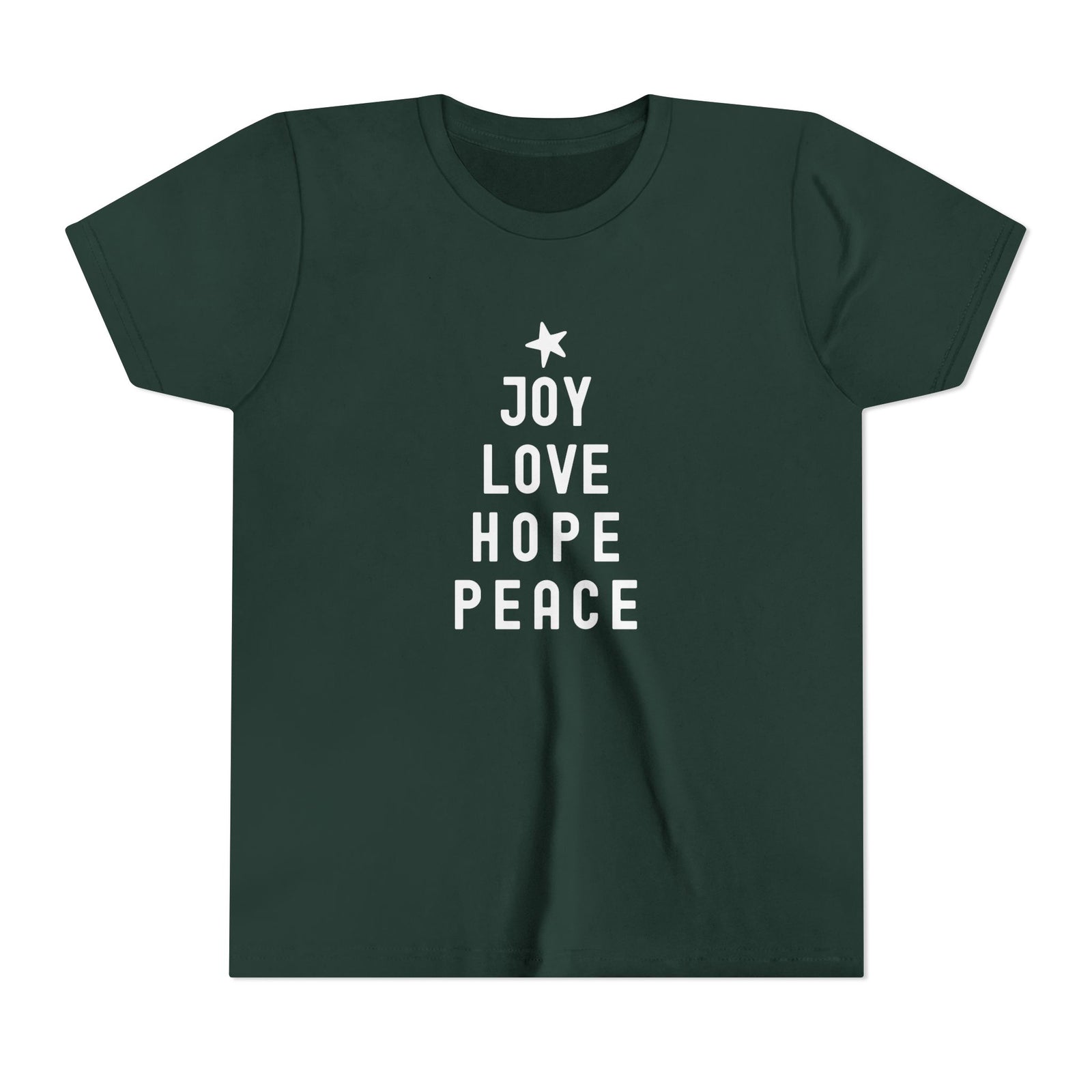 Joy Love Hope Peace Christmas Tree Graphic Youth Short Sleeve Tee - Sydney So Sweet