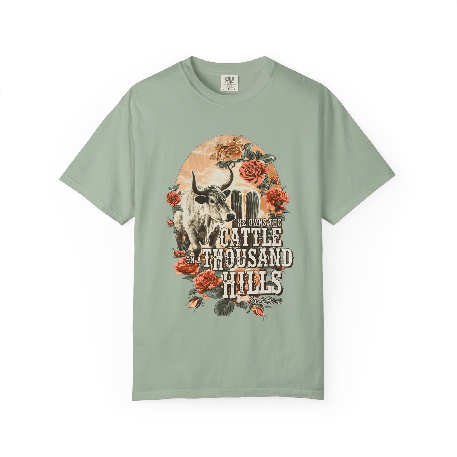 He Owns the Cattle on a Thousand Western Longhorn T-Shirt Christian Graphic Tee