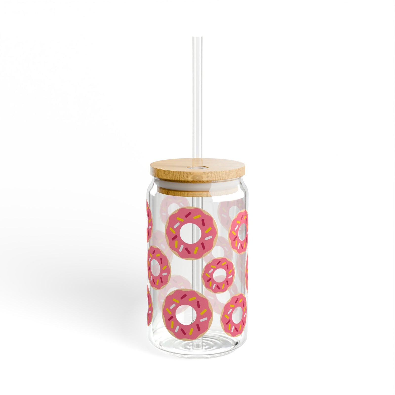 Donuts Tumbler Sipper Glass 16oz — Reusable Drink Jar with Lid & Straw