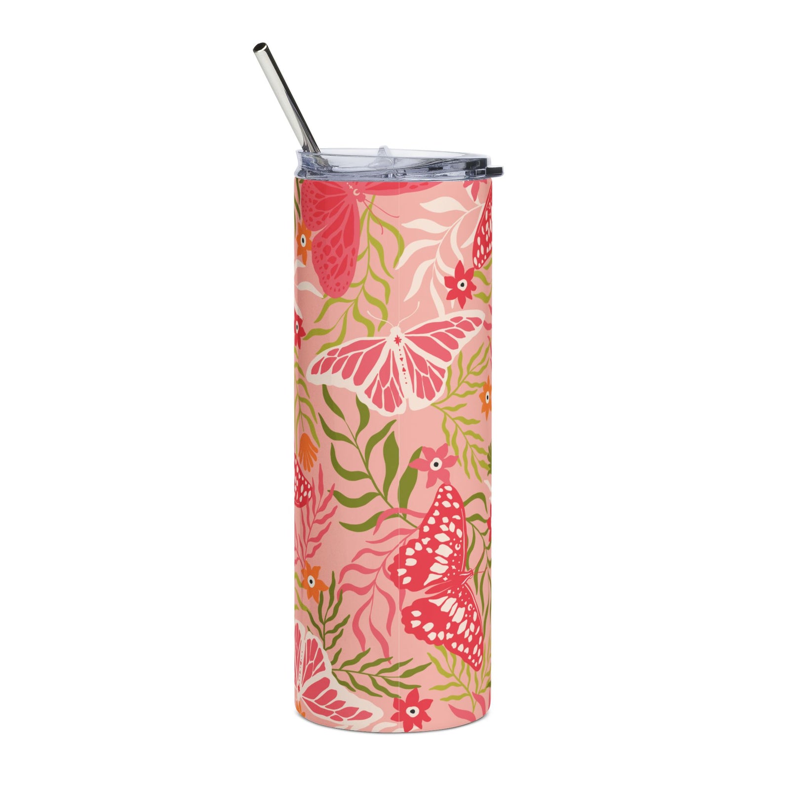 Pink Garden Butterfly 20oz Stainless Steel Tumbler Travel Cup