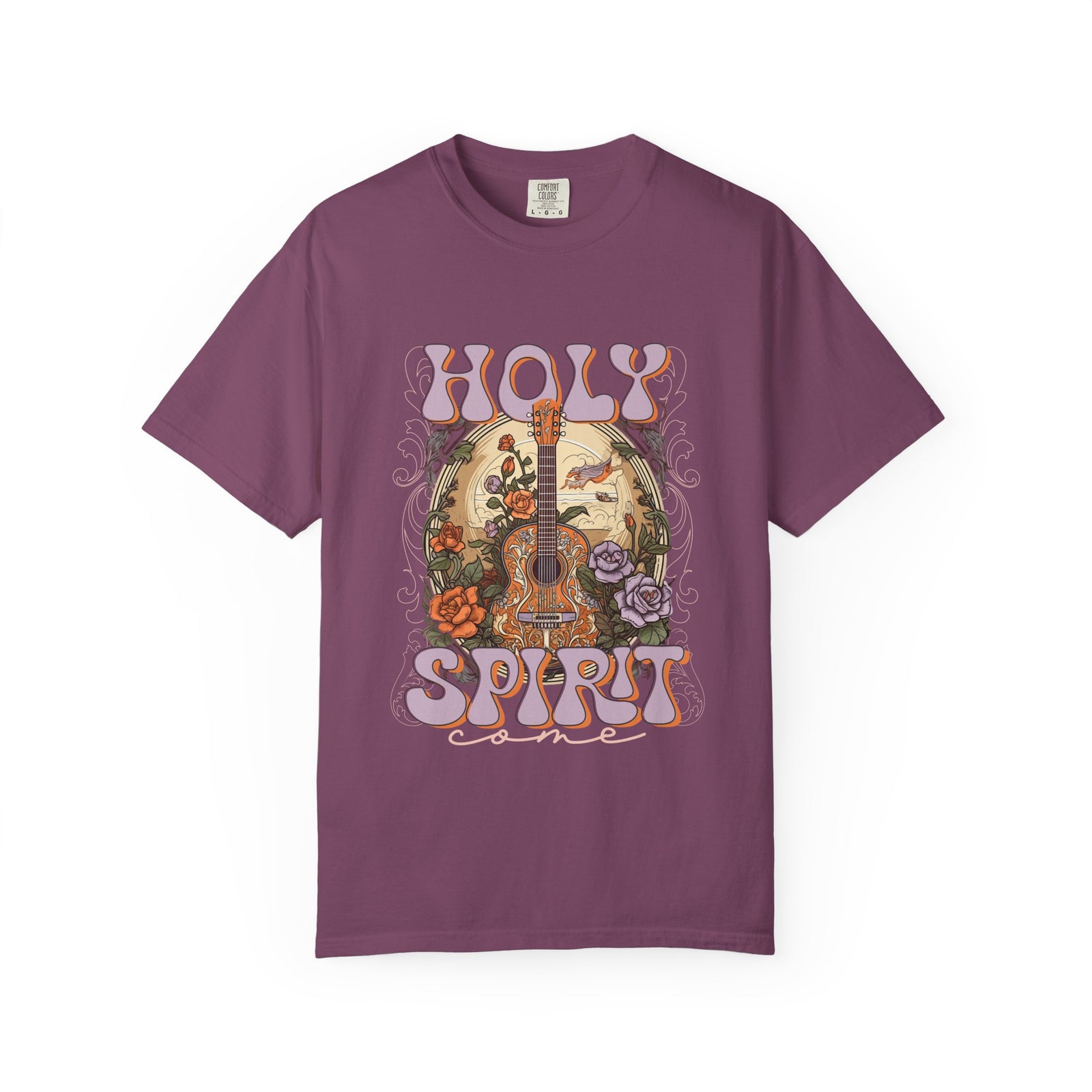Holy Spirit Come Guitar T-Shirt Vintage Floral Christian Worship Tee