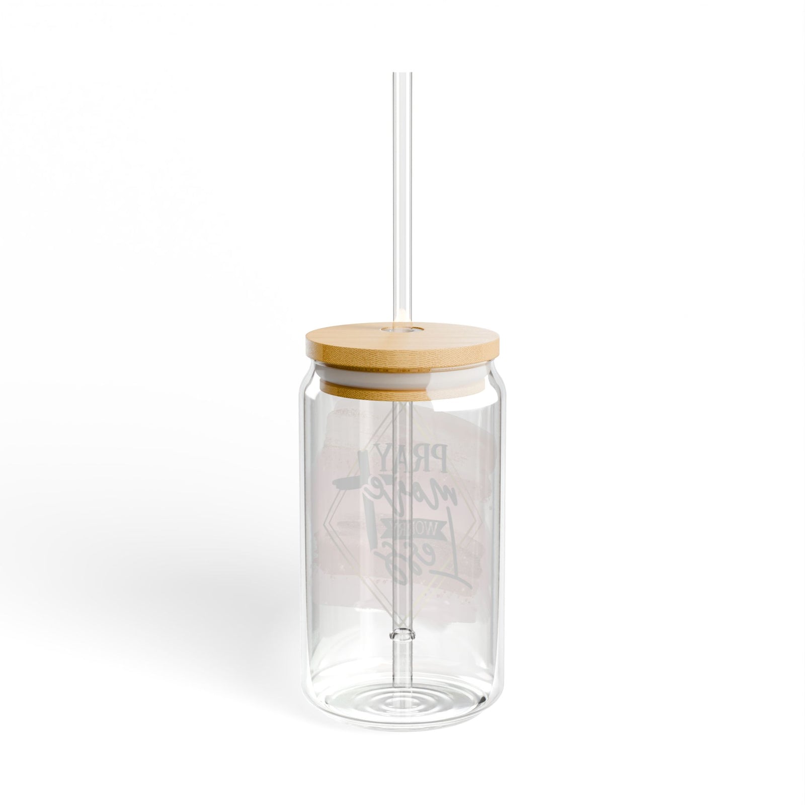 Pray More Worry Less Christian Tumbler Sipper Glass 16oz — Reusable Drink Jar with Lid & Straw - Sydney So Sweet