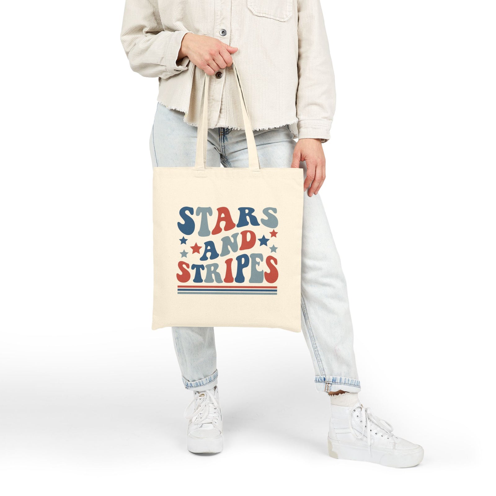 Stars and Stripes Retro Patriotic 4th of July Canvas Tote Bag