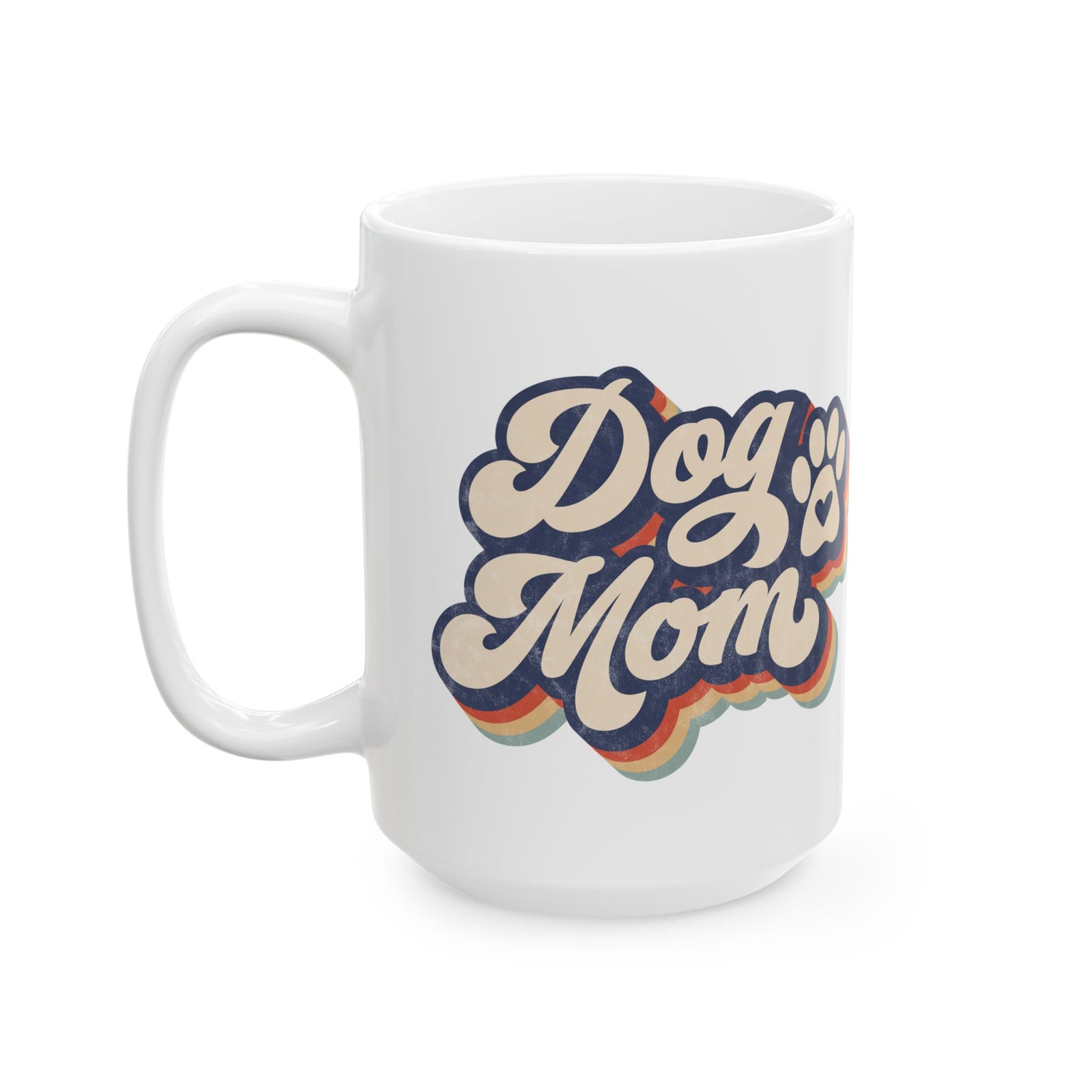 Dog Mom Retro Rainbow Paw Cute Ceramic Mug Coffee Cup (11oz & 15oz)