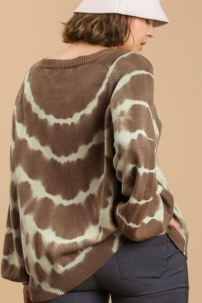 Umgee Full Size Ribbed Hem Tie Dye Round Neck Sweater Plus Size - Sydney So Sweet