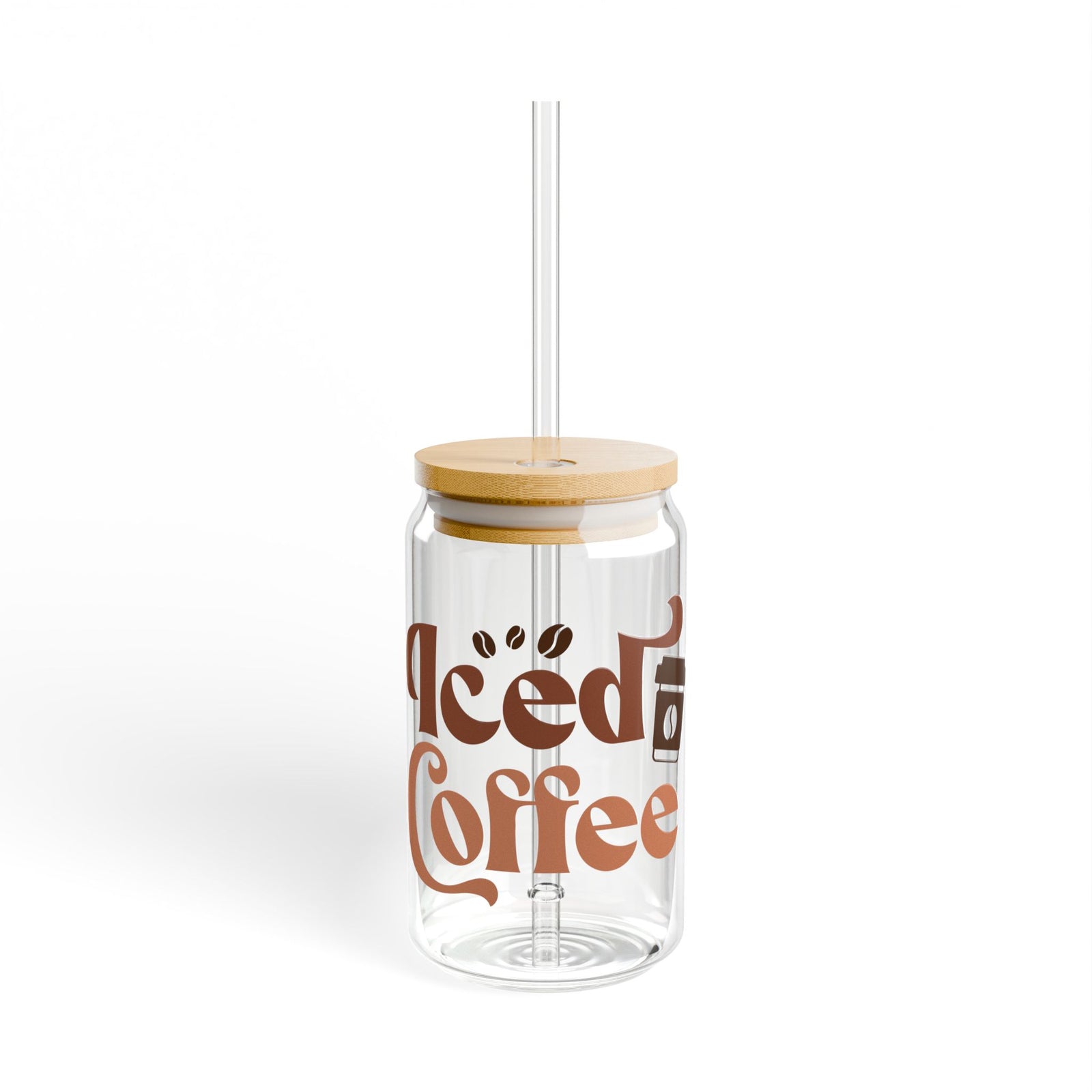 Iced Coffee Classic Sipper Glass 16oz Reusable Drink Jar with Lid & Straw