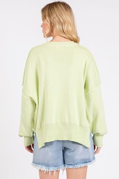 Mittoshop Side Slit Round Neck Drop Shoulder Sweater - Sydney So Sweet