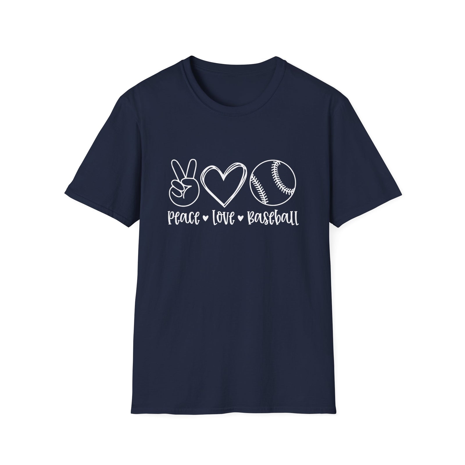 Peace Love Baseball Graphic T-Shirt Cute Sports Mom Tee (12 Team Colors)