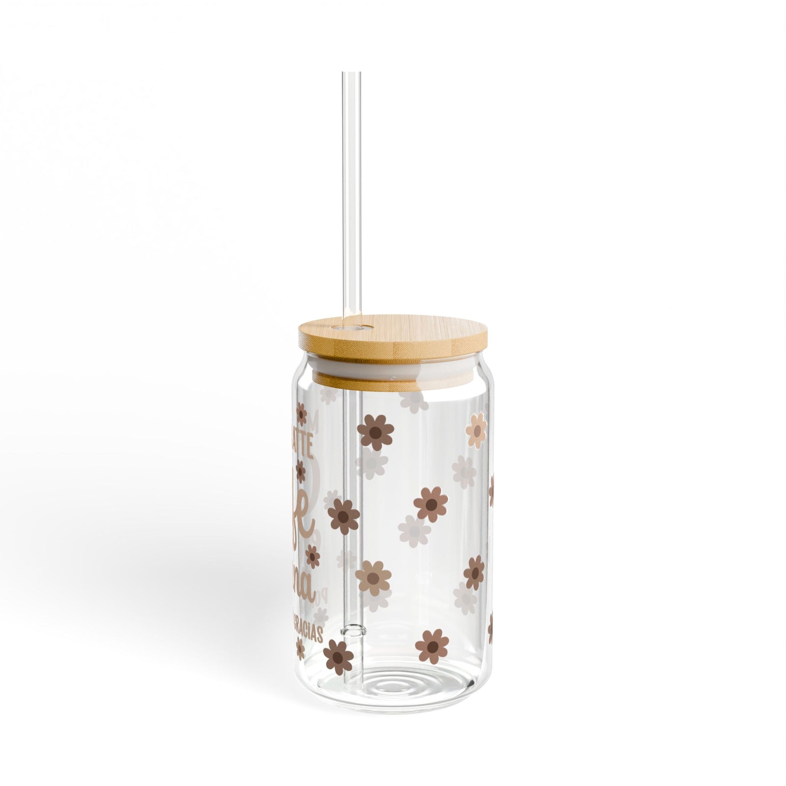 Mama Latte Tumbler Sipper Glass 16oz — Reusable Drink Jar with Lid & Straw