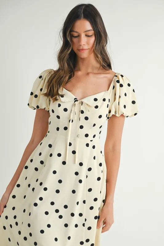 MABLE Polka Dot Puff Sleeve Midi Dress - Sydney So Sweet