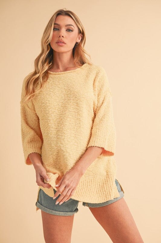 Aemi + Co Side Slit Ribbed Hem Round Neck Sweater - Sydney So Sweet