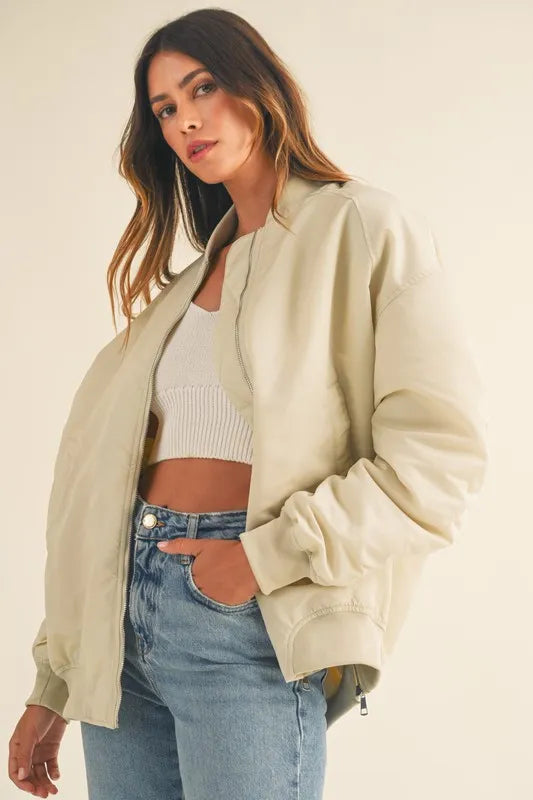 MABLE Back Ruched Utiltiy Bomber Jacket - Sydney So Sweet