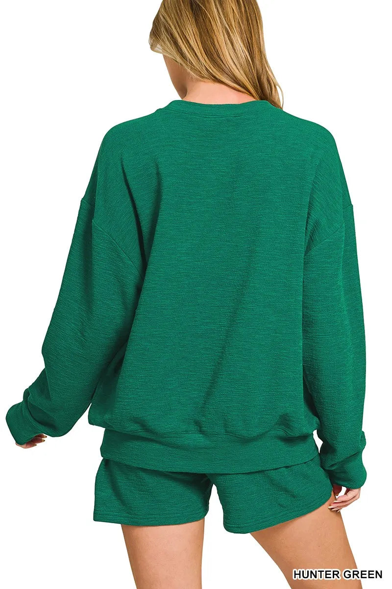 Zenana Slub Long Sleeve Top and Shorts Set - Sydney So Sweet