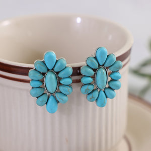 Flower Shape Artificial Turquoise Earrings - Sydney So Sweet