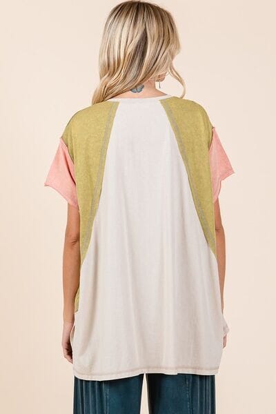 Mittoshop Color Block V-Neck Short Sleeve T-Shirt - Sydney So Sweet