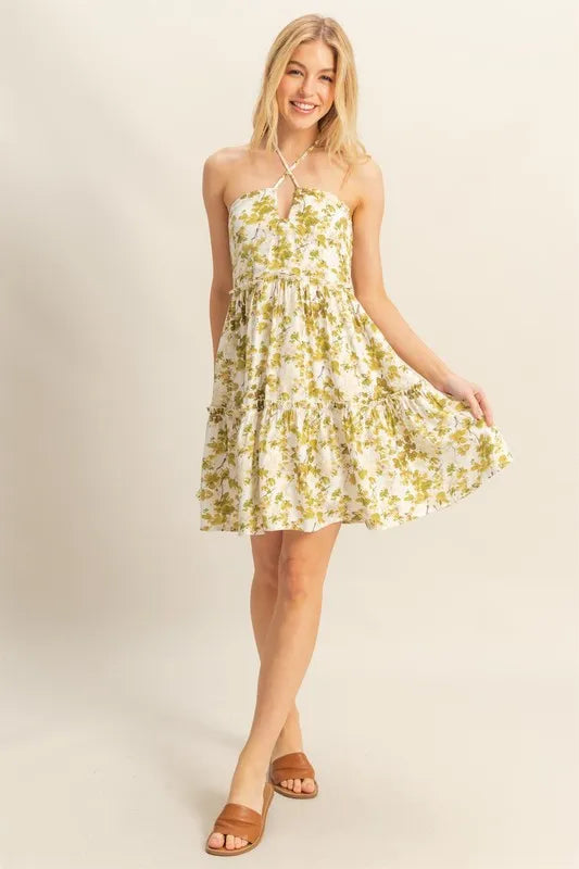 HYFVE Floral Print Halter Neck Tiered Mini Dress - Sydney So Sweet