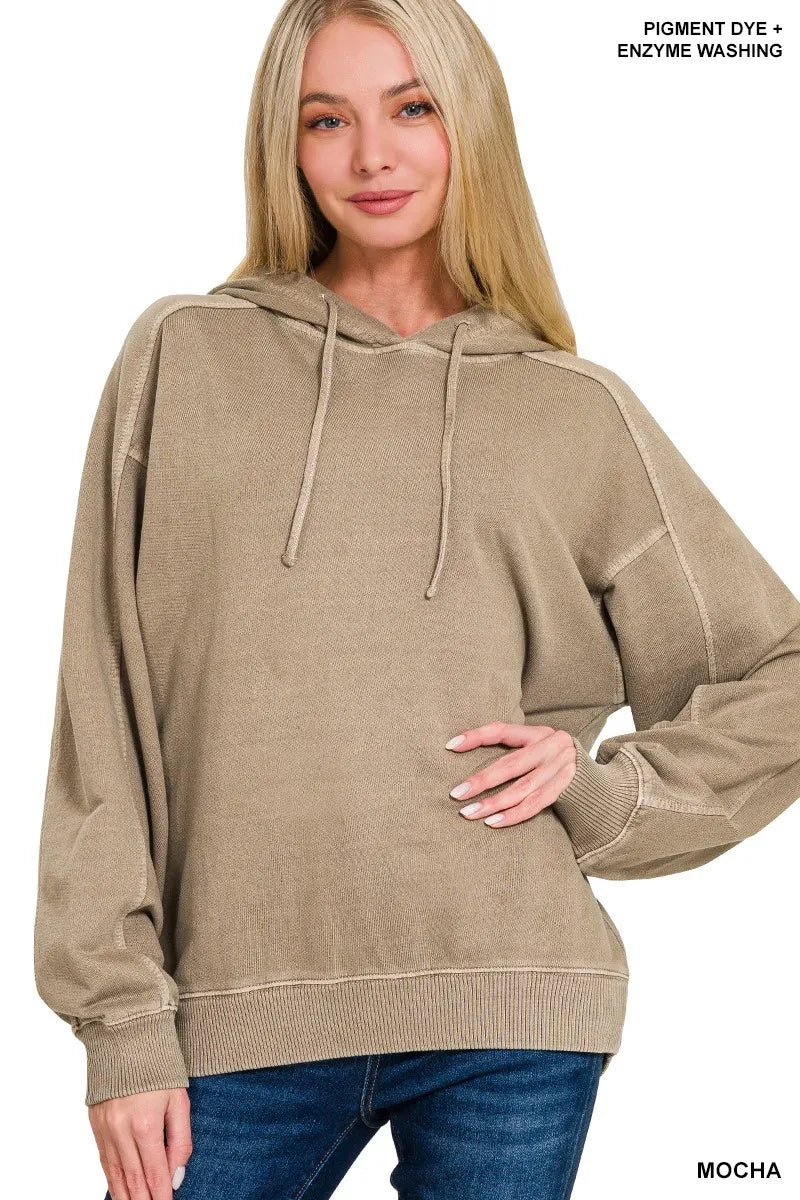 Zenana French Terry Pigment Dye & Enzyme Washing Hoodie - Sydney So Sweet