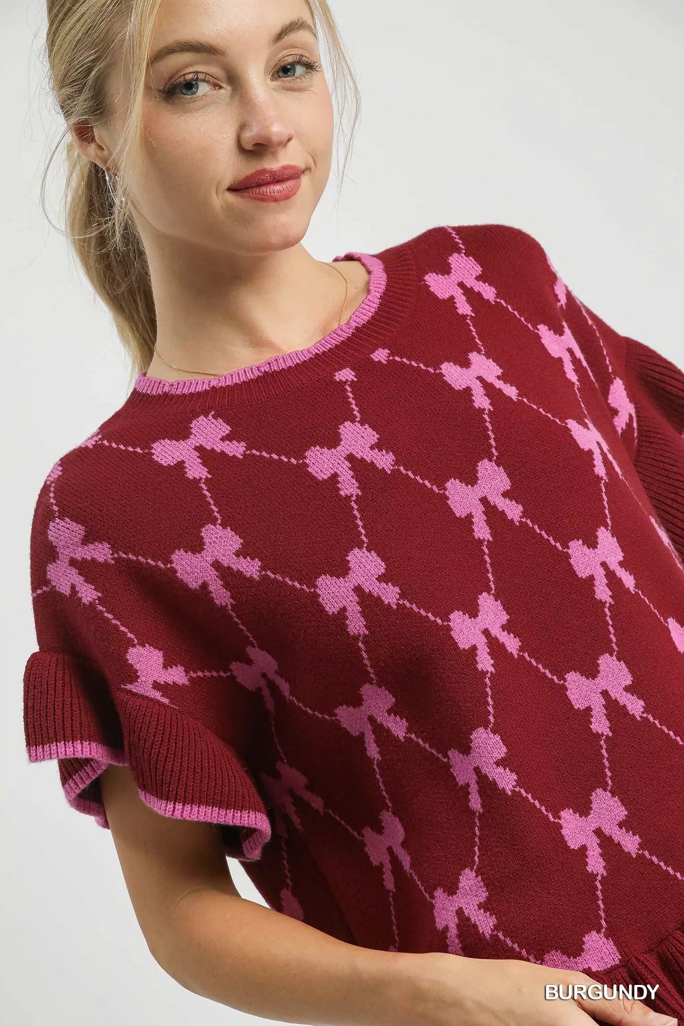 Umgee Bow Knit Ruffle Sleeve Sweater - Sydney So Sweet