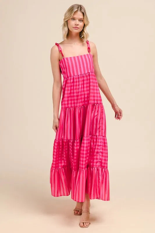 SO ME Stripe Tiered Maxi Dress with Colorful Chain Strap - Sydney So Sweet