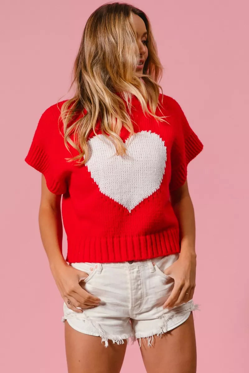 BiBi Rib Banded Heart Pattern Valentines Sweater - Sydney So Sweet