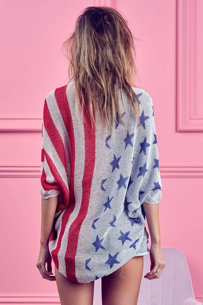 BiBi American Flag Theme Cocoon Knit Cardigan - Sydney So Sweet