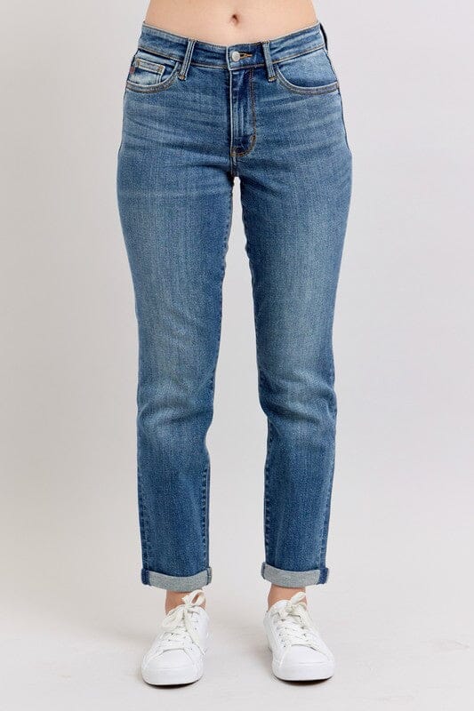 Judy Blue Full Size Mid Rise Skinny Cuff Jeans with Pockets Plus Size - Sydney So Sweet