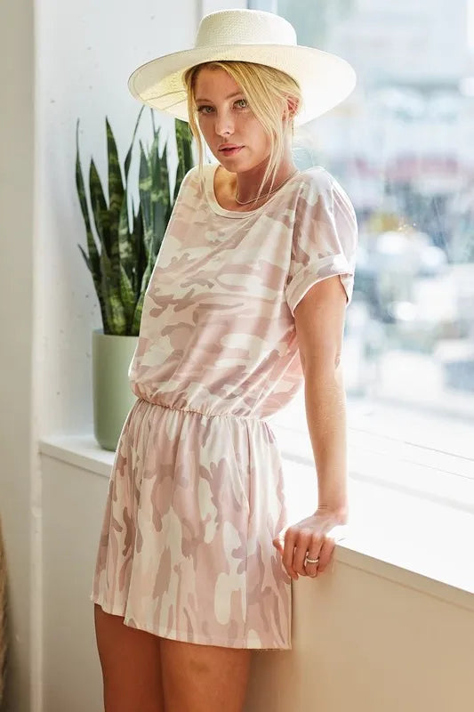 BiBi Camo Print French Terry Romper with Side Pockets - Sydney So Sweet