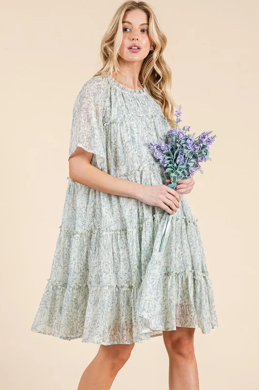Lime 'N' Chili Ditsy Floral Print Sheer Ruffle Detail Mini Dress - Sydney So Sweet