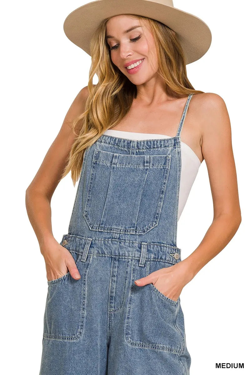 Zenana Denim Medium Washed Wide Leg Overalls - Sydney So Sweet