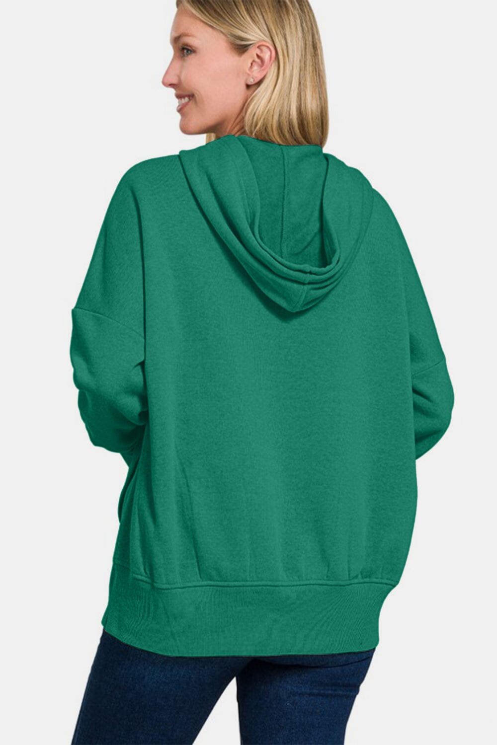 Zenana Half Snap Long Sleeve Hoodie with Kangaroo Pocket - Sydney So Sweet