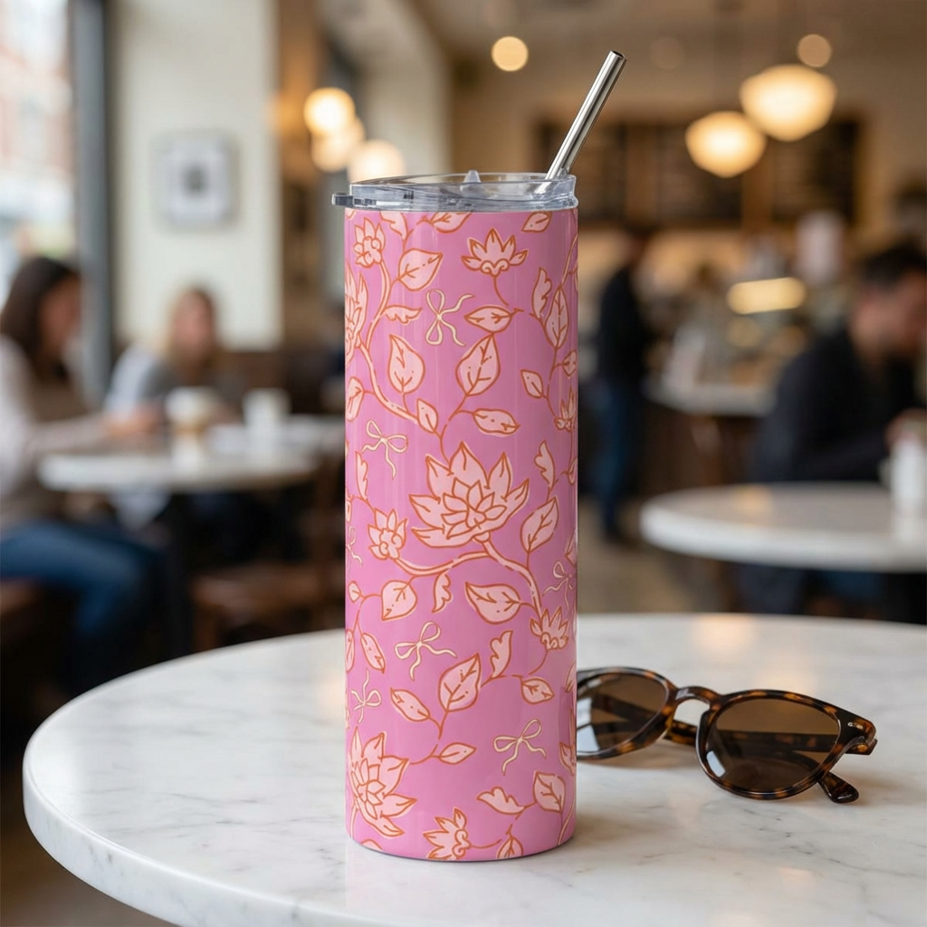 Pink Coquette Wildflower 20oz Floral Stainless Steel Tumbler Insulated Travel Cup