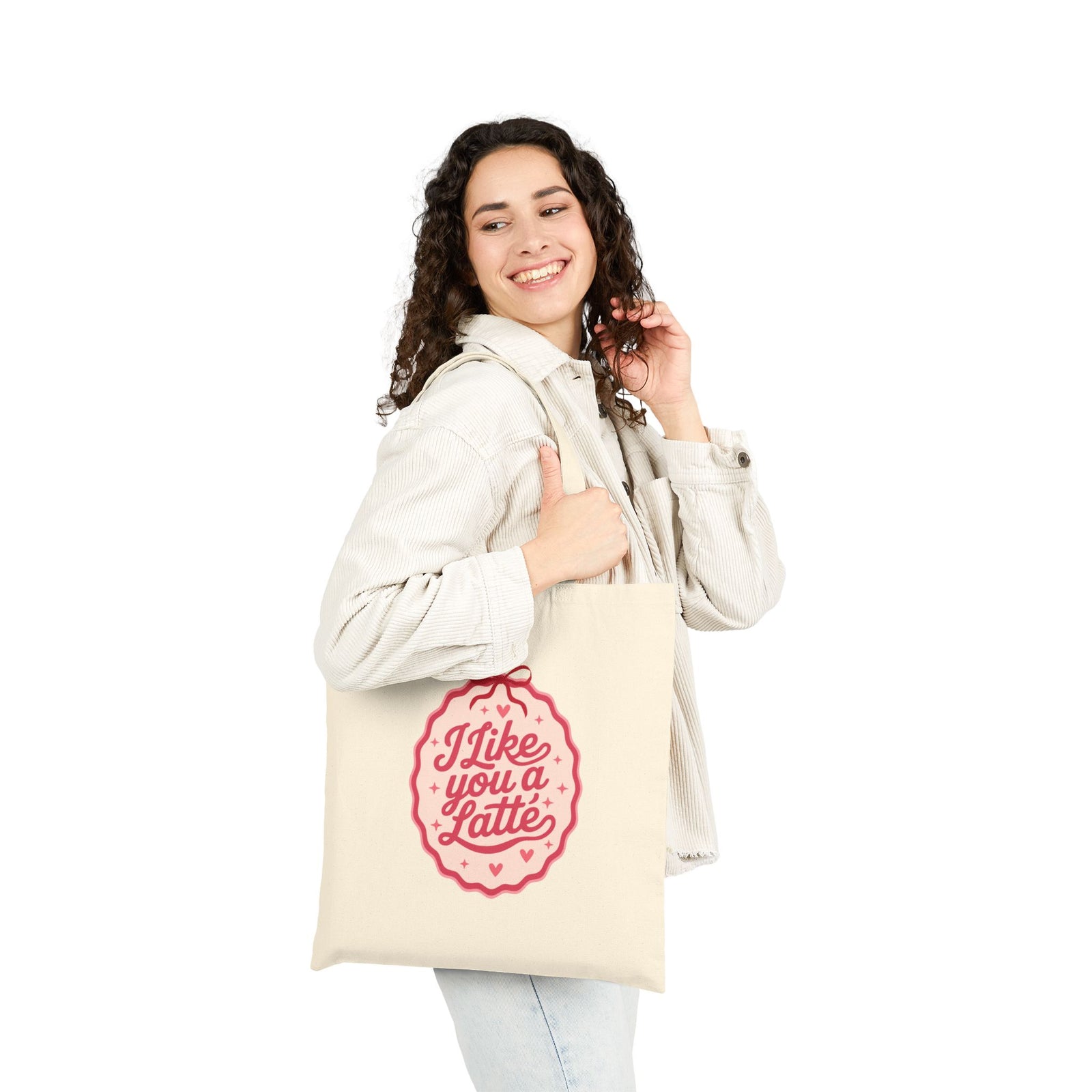 I Like You a Latte Cute Coffee Lover Cotton Canvas Tote Bag
