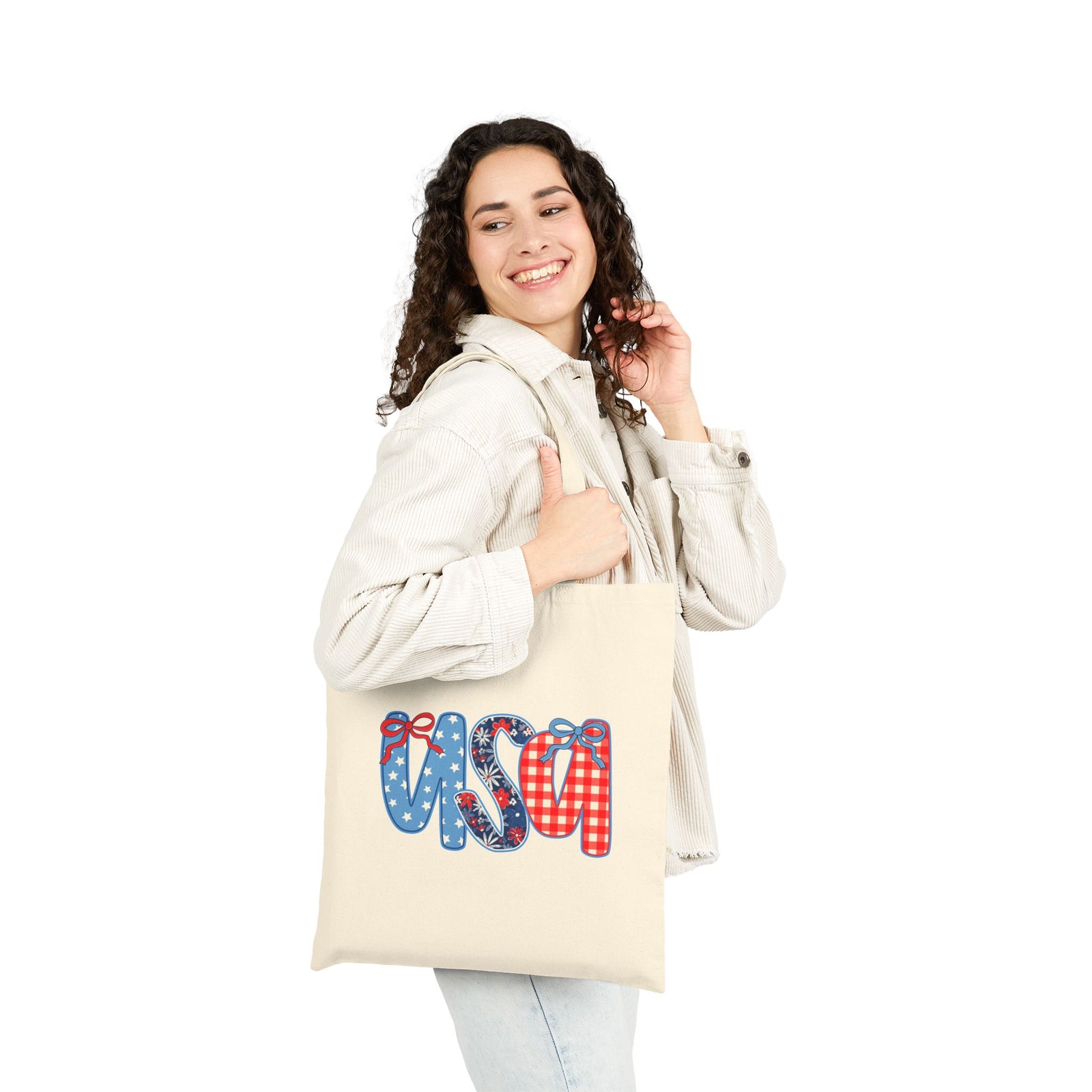 USA Patriotic Cotton Canvas 4th of July Tote Bag