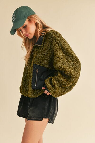 Aemi + Co Collared Neck Zip Up Sherpa Jacket - Sydney So Sweet
