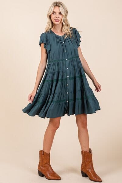 Mittoshop Lace Detail Ruffled Button Down Tiered Dress - Sydney So Sweet