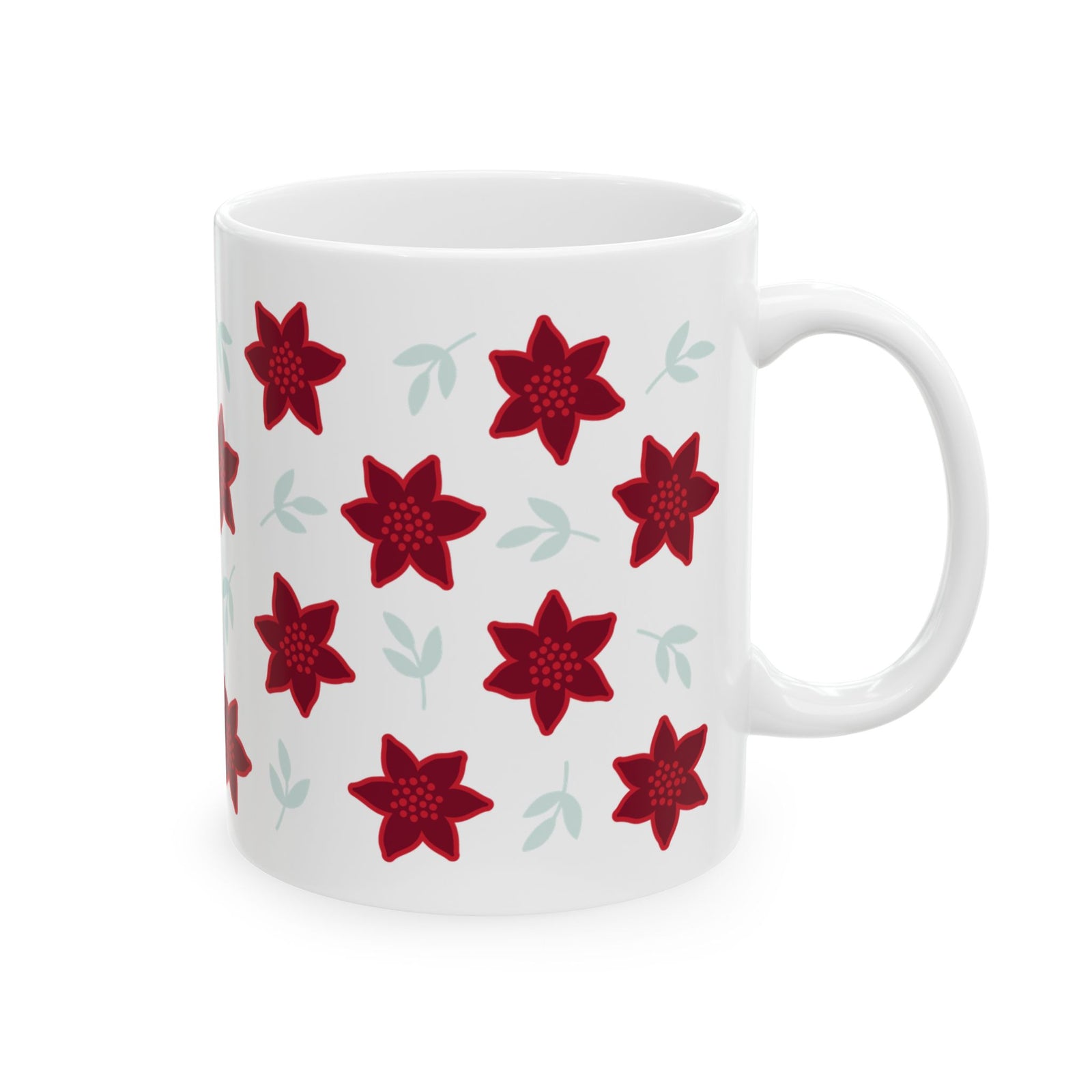 Poinsettia Christmas Flowers Ceramic Mug Coffee Cup (11oz & 15oz)