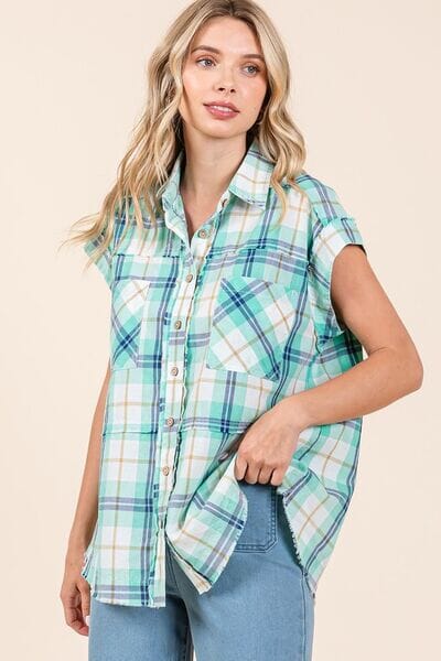 Mittoshop Mineral Wash Plaid Button Down Shirt - Sydney So Sweet