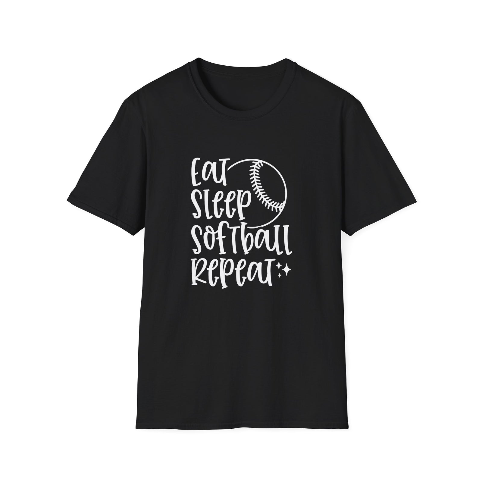 Eat Sleep Softball Repeat Graphic T-Shirt Cute Sports Mom Tee (12 Team Colors)