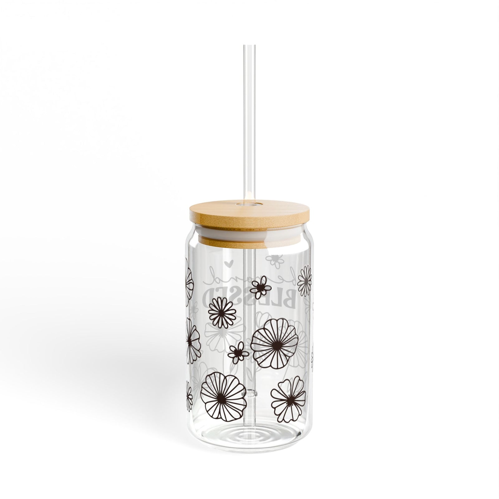 Beyond Blessed Tumbler Sipper Glass 16oz — Reusable Drink Jar with Lid & Straw