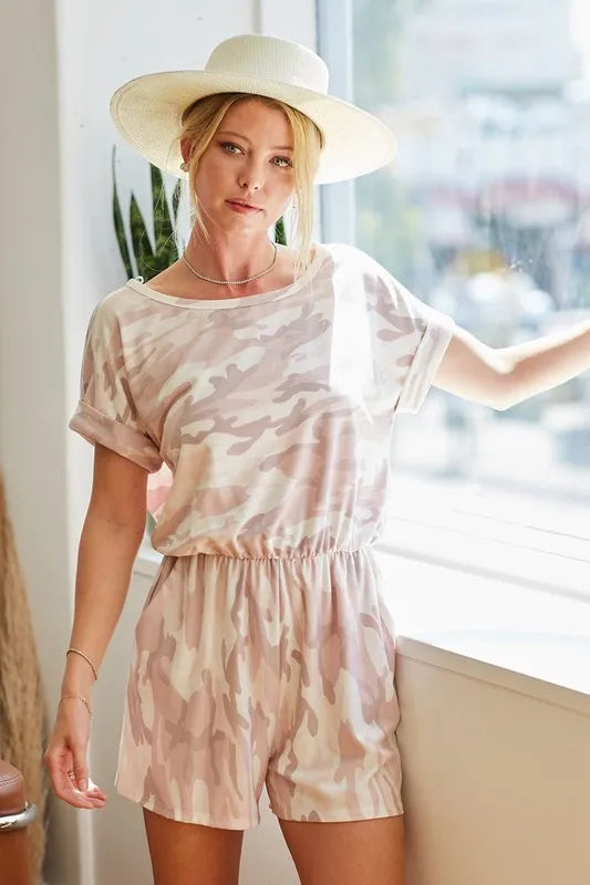 BiBi Camo Print French Terry Romper with Side Pockets - Sydney So Sweet