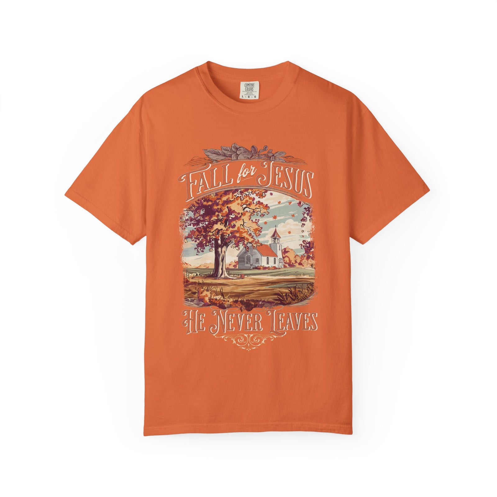 Fall For Jesus He Never Leaves Fall T-Shirt Vintage Church Christian Graphic Tee