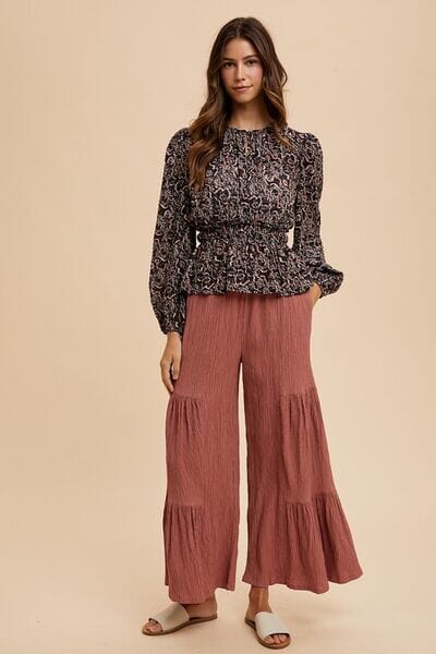 Annie Wear Abstract Print Balloon Sleeve Peplum Blouse - Sydney So Sweet