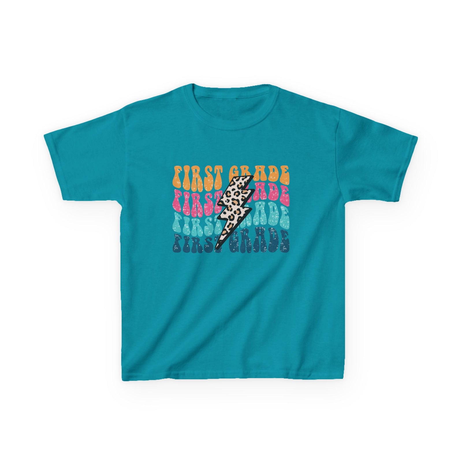 First Grade Leopard Lightning Graphic Tee Back-to-School 1st Grade Kids T-Shirt