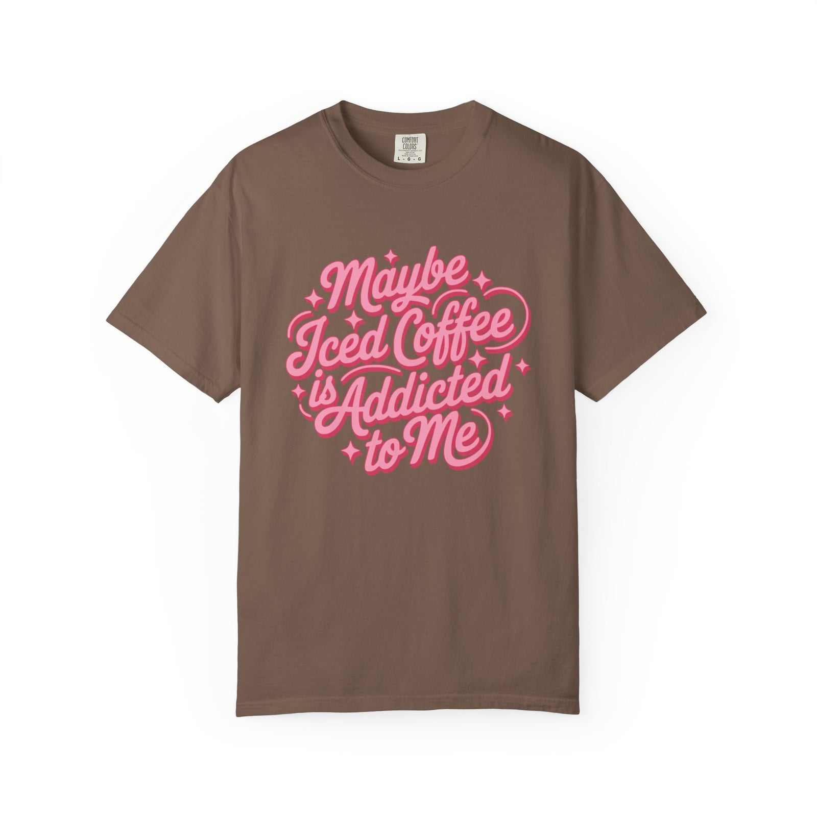 Maybe Iced Coffee Is Addicted to Me Retro Script T-Shirt Coffee Lover Tee