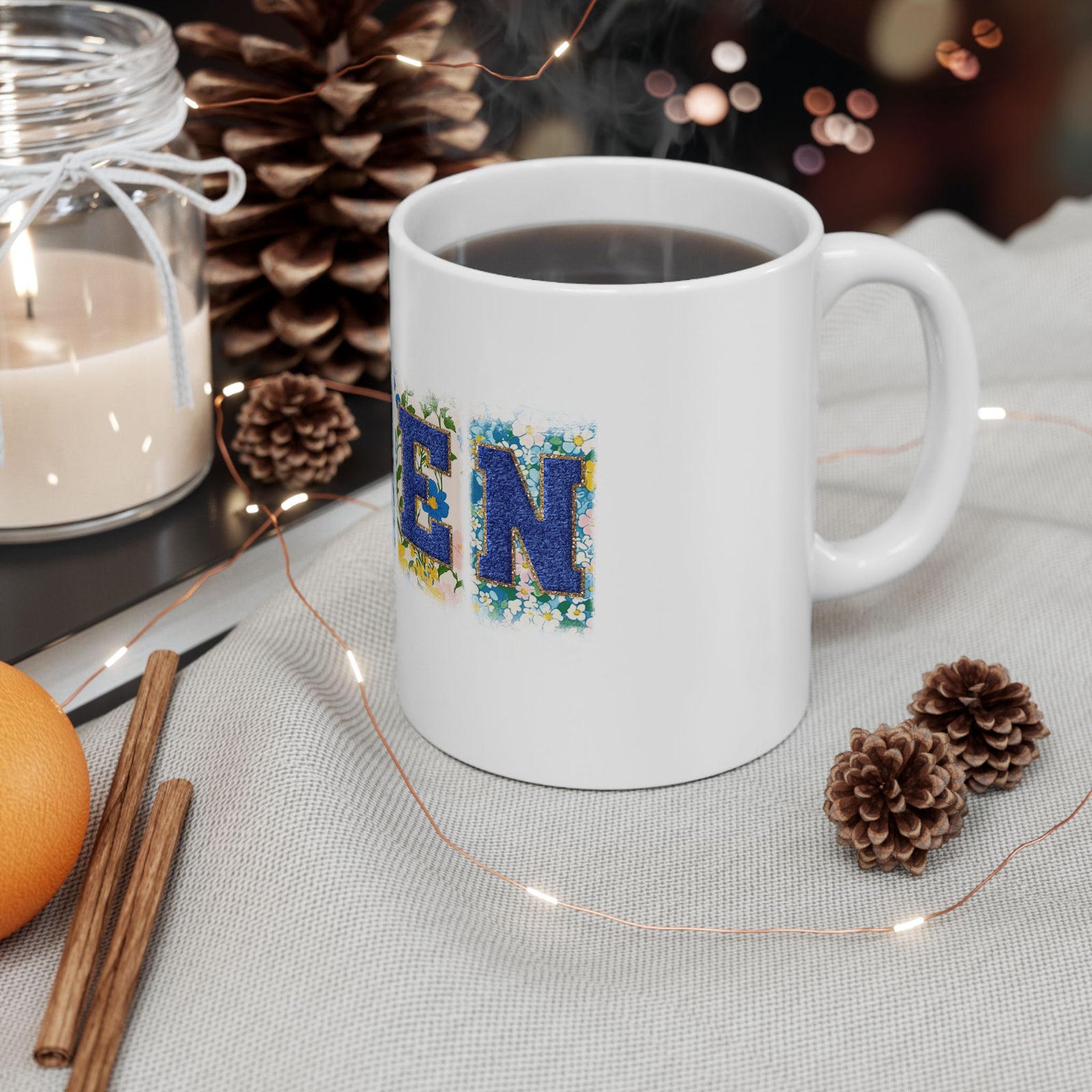 Risen Floral Faux Patch Christian Easter Ceramic Mug Coffee Cup (11oz & 15oz)