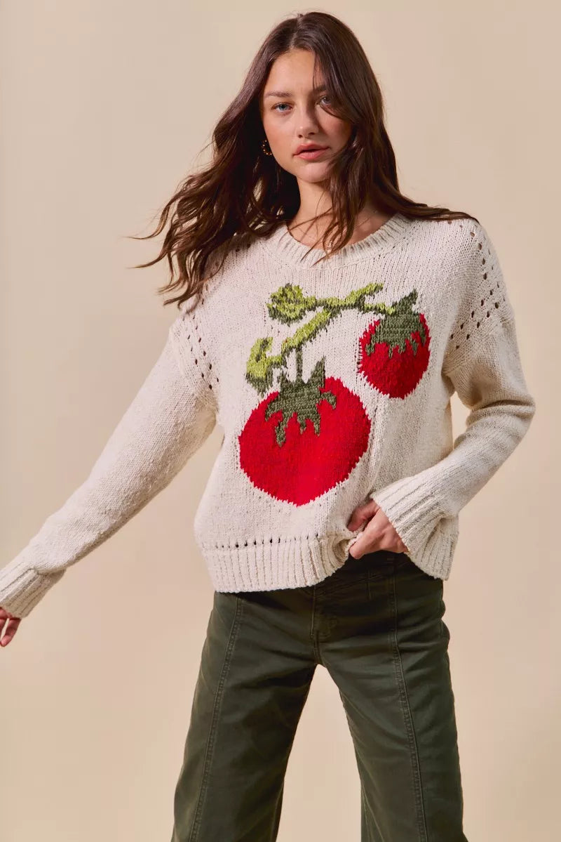 SO ME Vegetable Round Neck Long Sleeve Sweater - Sydney So Sweet